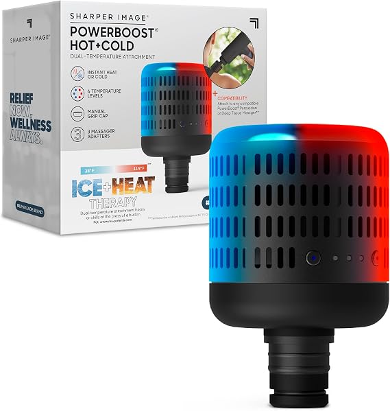 Sharper Image Powerboost Hot + Cold Dual-Temperature Massage Gun Attachment - Instant Heat & Cold, 6 Temperature Levels, Compatible with Powerboost Massage Guns, Black