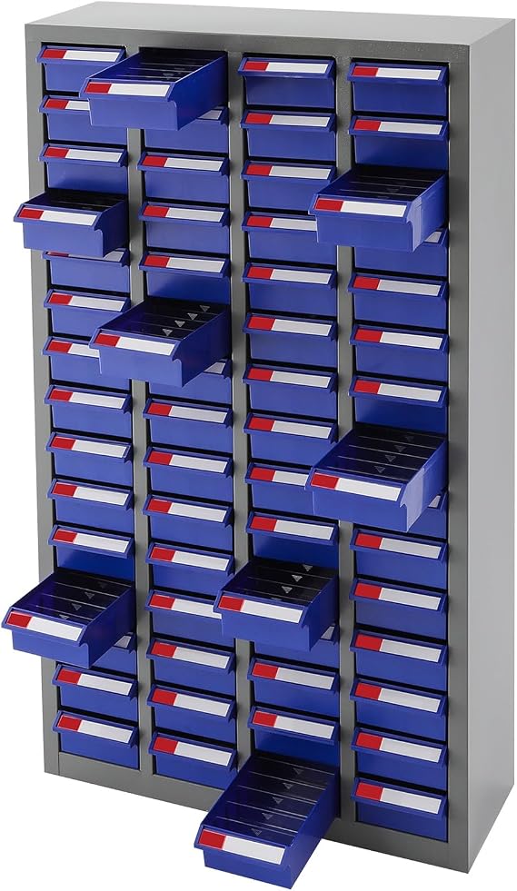 Storage Bin with Drawers, 60-Drawer Bolt and Nut Tool Storage Cabinet, Tool Part Organizer, Steel Organization Shelves, Hardware Storage for Garage, Store, Workshop, Blue
