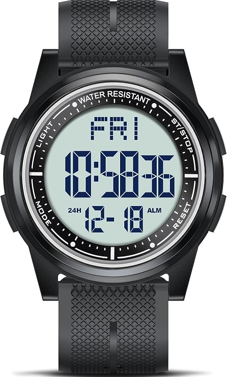 Beeasy Digital Watch for Men Women, 50M Waterproof, Ultra-Thin & Lightweight, 44mm Silicone Sports Watch with Alarm, Stopwatch, Countdown, Ideal for Gym, Running, School, Daily Wear