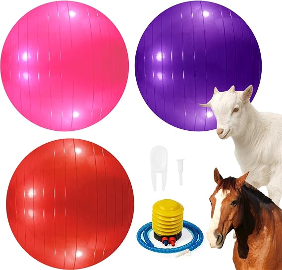 3 Pieces Pet Goat Ball Lamb Toy Horse Ball Dog Training Exercise Ball Toy with Inflator Pump for Pet Dogs Goats Horses to Play in Outdoor Entertainment (Pink, Purple, red)