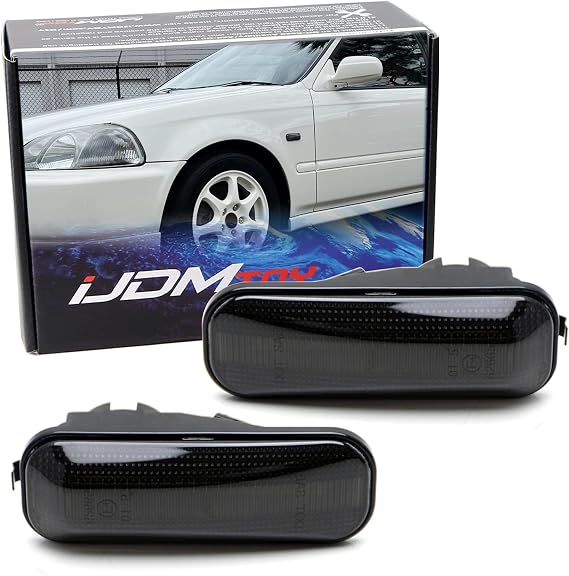iJDMTOY JDM Spec Smoked Lens Front Fender Side Marker Light Housings Compatible With Honda 1996-01 Civic, 1991-1996 Prelude, 1997-00 CR-V (Direct Fit JDM, Require Mods for USMD)