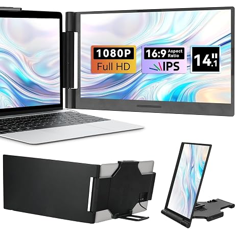 Laptop Screen Extender 13.5 inch Laptop Monitor Extender 1080P IPS, 280 Rotation Portable Monitor for Laptops 13-17.3" with USB-C DP/HDMI Port, Plug-Play Dual Screen for Windows/Mac/Chrome/Android
