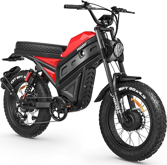 FREESKY 4000W Dual Motor Electric Dirt Bike for Adult, Full Suspension Electric Motorcycle, 20" Fat Tires All Terrain Mountain E Bike, 2880WH 60AH Battery Up to 40MPH & 200Mile Long Range Moped Ebike
