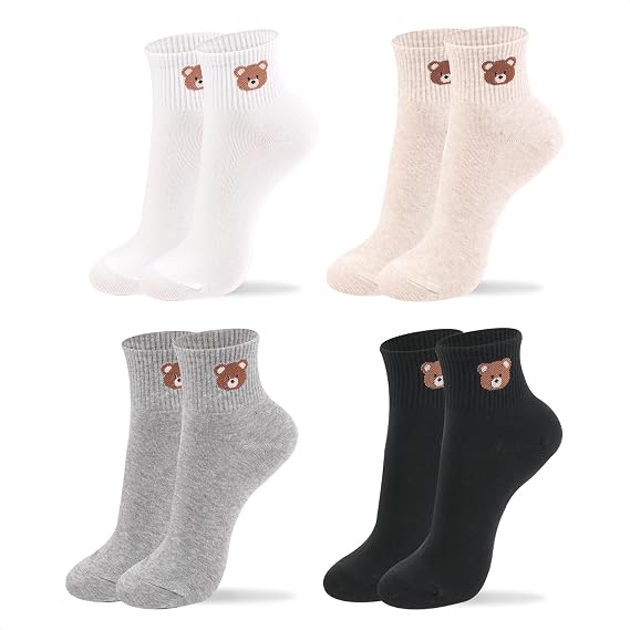 Womens Cotton Crew & Ankle Socks, Cute Smiley Face Funny Character Size 6-9