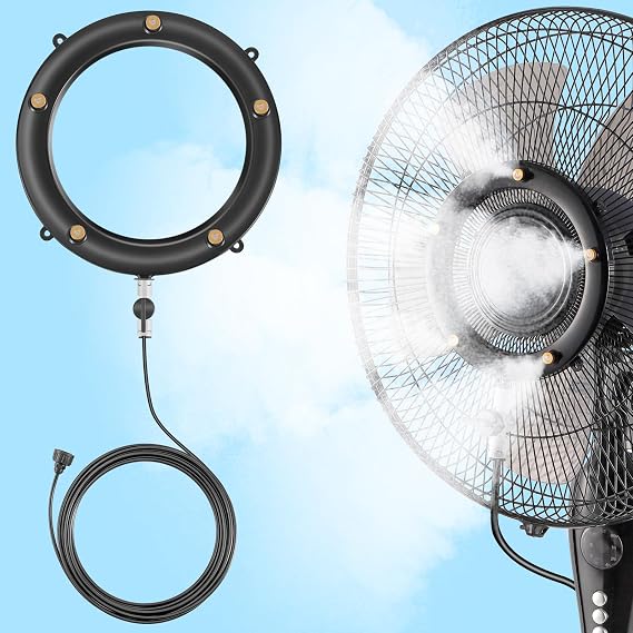 Fan Mister Kit for Outside Patio, Misters with 19.69FT Water Supply Line + 5 Brass Mist Nozzles + Misting Ajustable Value for Cooling Outdoor Backyard, Connect to Any Outdoor Fan(Fan Not Included)