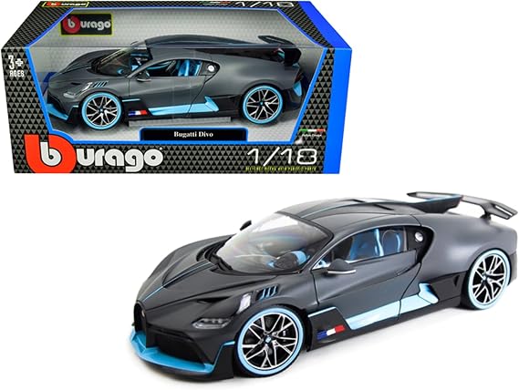 Bugatti Divo Matt Gray with Blue Accents 1/18 Diecast Model Car by Bburago 11045