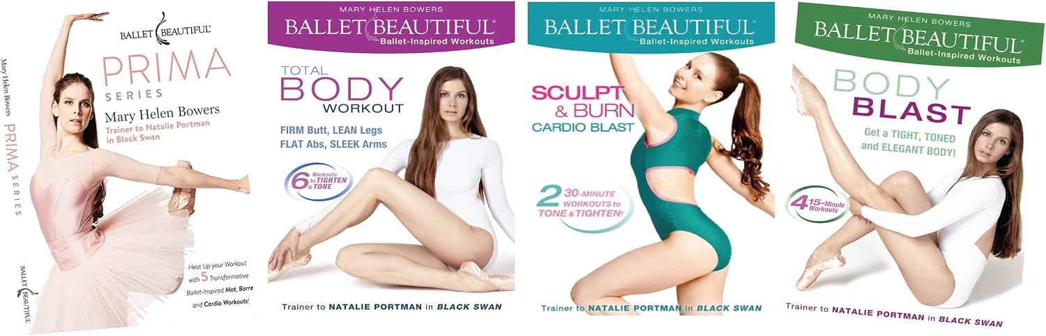 Ballet Beautiful Workout DVD 4 Pack - Classic Toning and Cardio Burn Collection. Mary Helen Bowers Barre Dance Inspired Fitness DVD Collection