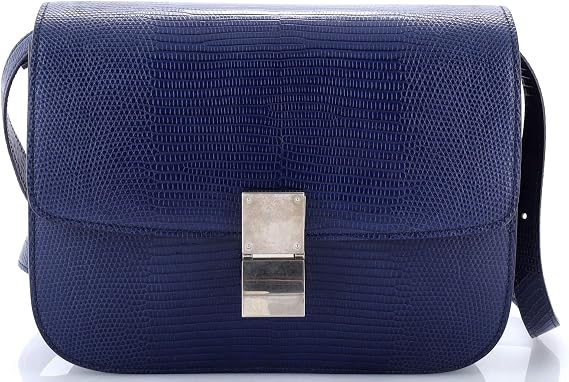 Pre-Loved Classic Box Bag Lizard Medium, Blue