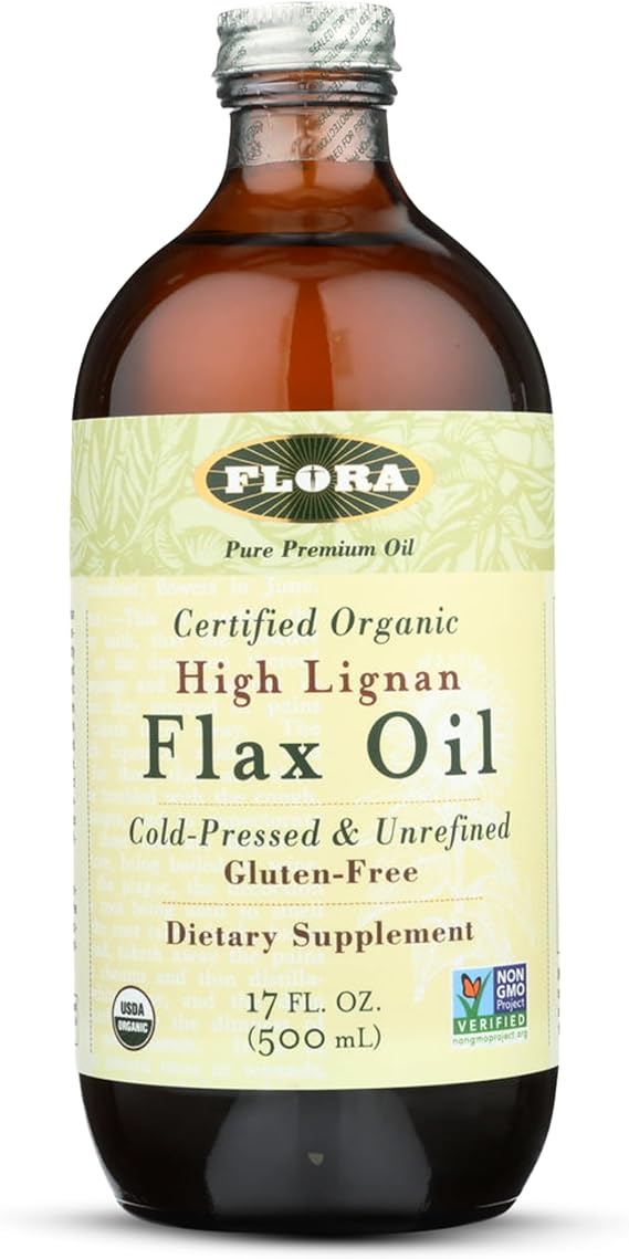 FloraHealth High Lignan Flax Oil, Organic, Cold-Pressed, 17 fl. oz. Glass