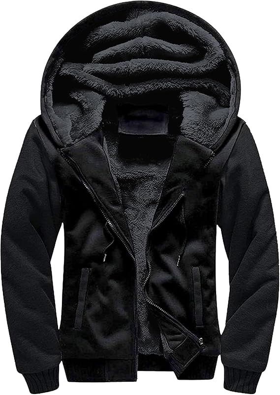 SWISSWELL Men Zip Up Hoodies Sherpa Lined Jacket Heavyweight Fleece Sweatshirt Winter Warm Hooded Coat