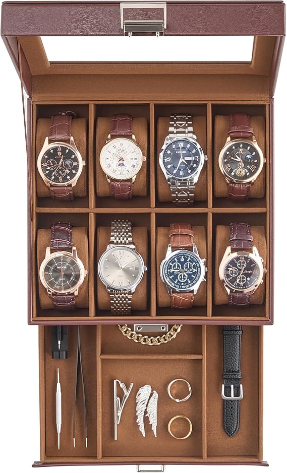 ProCase Watch Case, 8 Slot Mens Watch Box with Drawer -Espresso