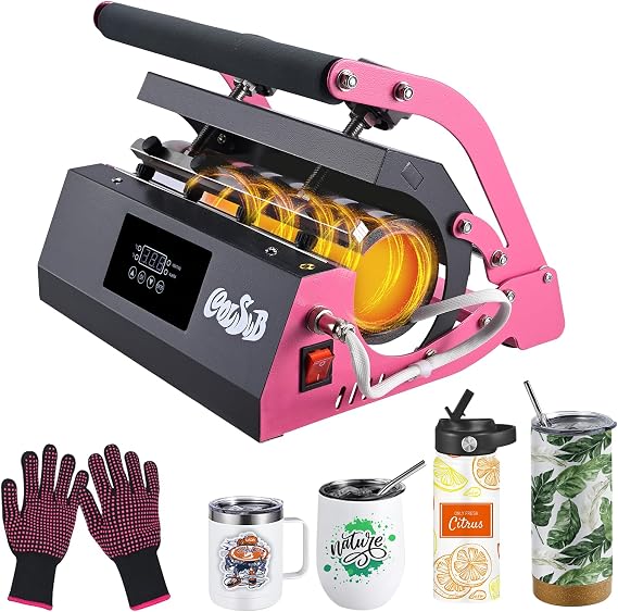 Tumbler Heat Press Machine, Mug Press Machine for 30oz 20oz, Sublimation Blank Skinny Tumbler Glass Jar Can 11-16oz Mugs, Heat Transfer Print for Sublimation Tumblers, Cups, Mugs Hot Pink