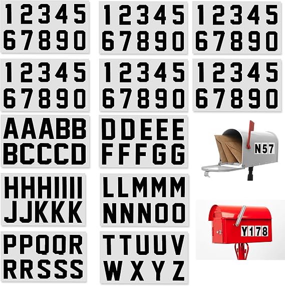 120 PCS Reflective Mailbox Number and Letters Stickers,2 inches Self Adhesive Capital Letter Sticker,Reflective email digital sticker, suitable for Pre-Spaced Waterproof for Mailbox Address, Bin,
