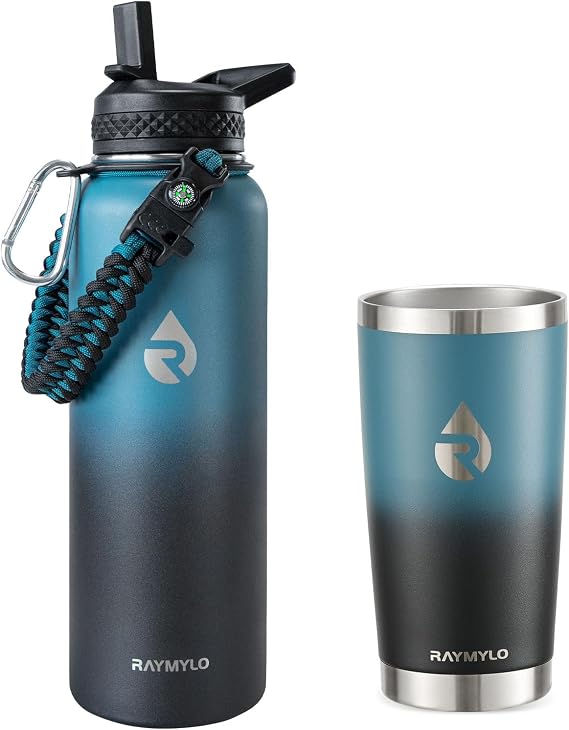 RAYMYLO Insulated Water Bottle 40 oz bundle with 20 oz Coffee Tumbler, Triple Wall Vacuum Stainless Steel, Leak Proof & Non-BPA,