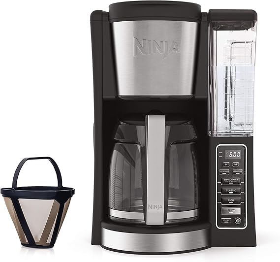 Ninja 12-Cup Programmable Coffee Maker with Classic and Rich Brews, 60 oz. Water Reservoir, and Thermal Flavor Extraction (CE201), Black/Stainless Steel
