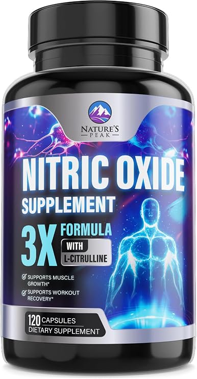 Extra Strength Nitric Oxide Booster - 3X Strength L-Arginine, Citrulline, Beta Alanine - Premium Nitric Booster Natural Energy, Muscle & Heart Support, Bottled in USA for Men & Women - 120 Capsules