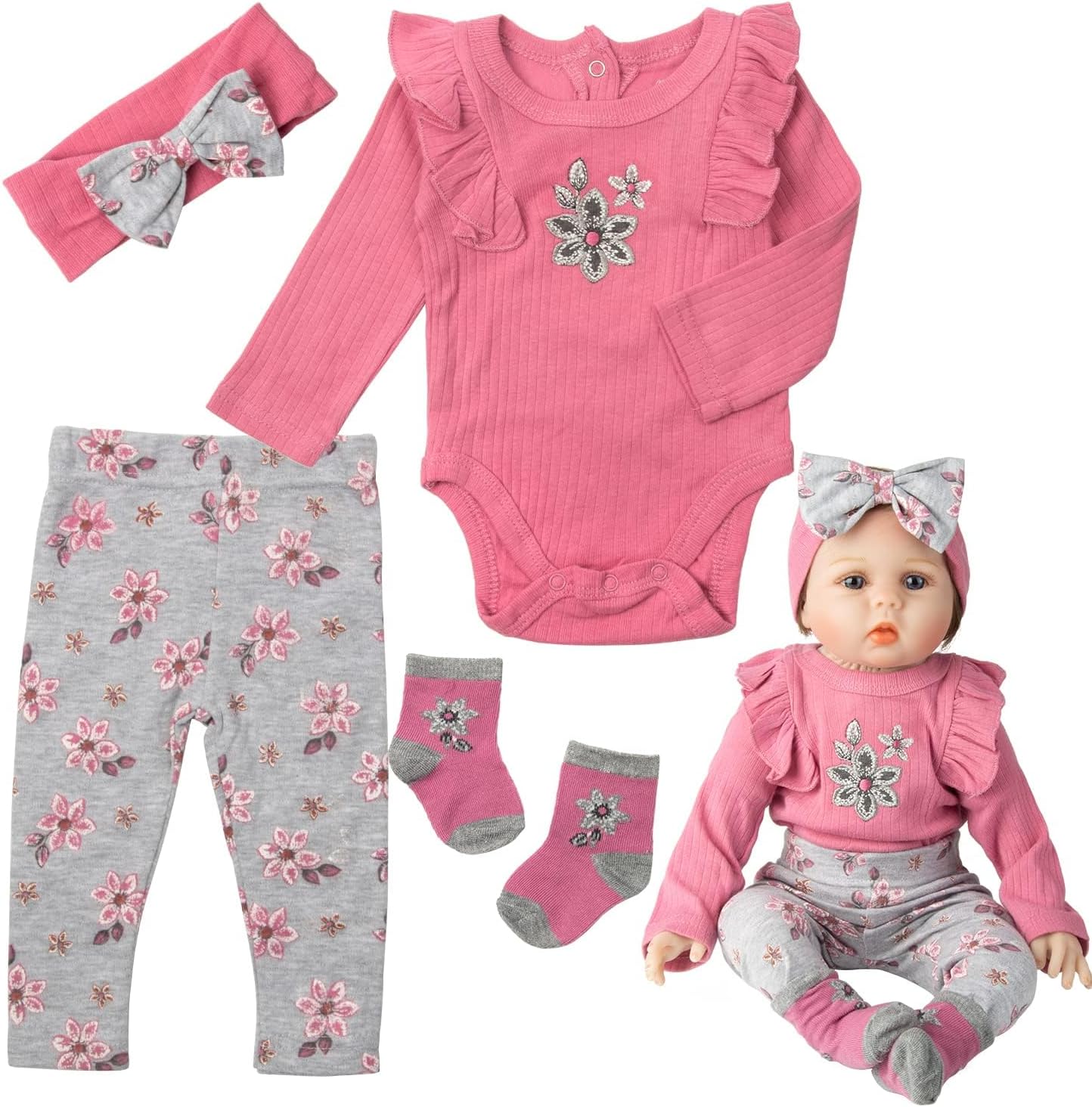 Reborn Dollsベビー服ピンク服22インチ~24インチのリボーンベビードール幼児女の子人形4ピース人形服セット
