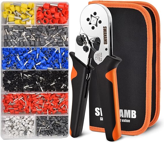 Ferrule Crimping Tool Kit with Oxford Bag, 1200PCS Copper Terminals, and Self-Adjustable Ratchet Tool - Wire Crimping Plier Set for AWG23-7 Wire End Ferrules