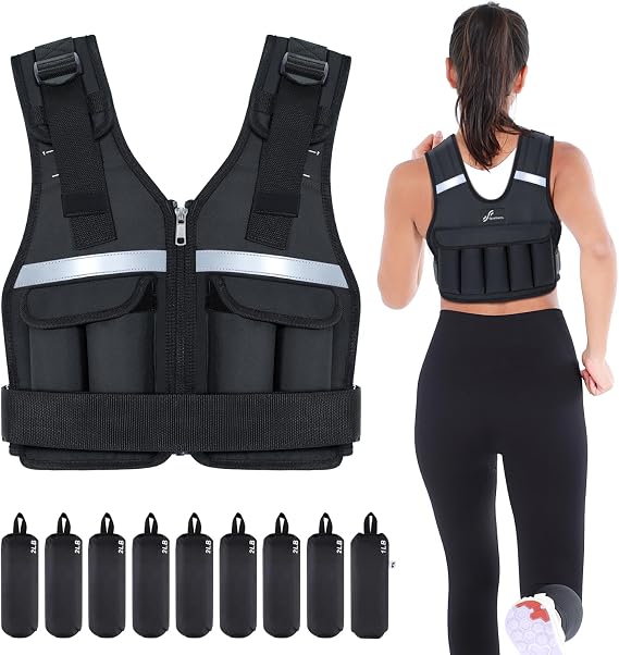 Sportneer Adjustable Weighted Vest Weights: 2-18 lbs/2-42 lbs Washable Weight Vest for Walking 16 In 1 Fast Adjust Rucking Vest for Women and Men Home Gym Running Jogging Strength Training Vests
