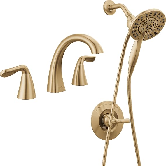 Delta Faucet Arvo 14 Series Single-Handle Shower Faucet with 4-Setting In2ition Dual Hand Held Shower Head, Arvo Widespread Faucet, Champagne Bronze