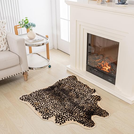 Cheetah Print Rug Leopard Rug 37x41In | Stylish Leopard Rug Faux Animal Print, Thick TPR Non-Slip, Animal Print Floor Mat, For Living Room, Dorm, Apartment