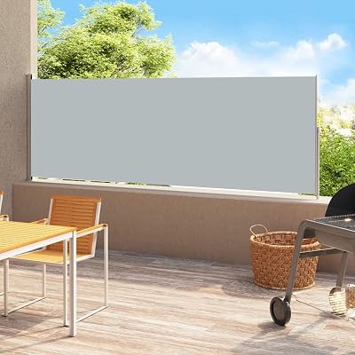 Tidyard Retractable Side Awning, Manual Sun Shade with 70.9x118.1 Inch Grey Polyester Fabric and Powder-Coated Steel Frame for Patio Garden Terrace Balcony