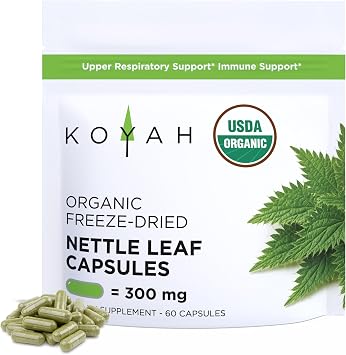 KOYAH - Organic Stinging Nettle Leaf Capsules Freeze-Dried Whole Leaf 300 mg per Capsule - Upper Respiratory Support & Immune Support* - 60 Capsules