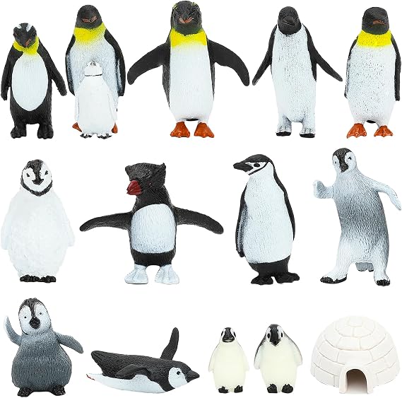 ONEST 14 Pieces Mini Penguin Figurines Set Realistic Arctic Animals Figurines Penguins Cake Toppers Polar Small Penguin Figures for Birthday Gift
