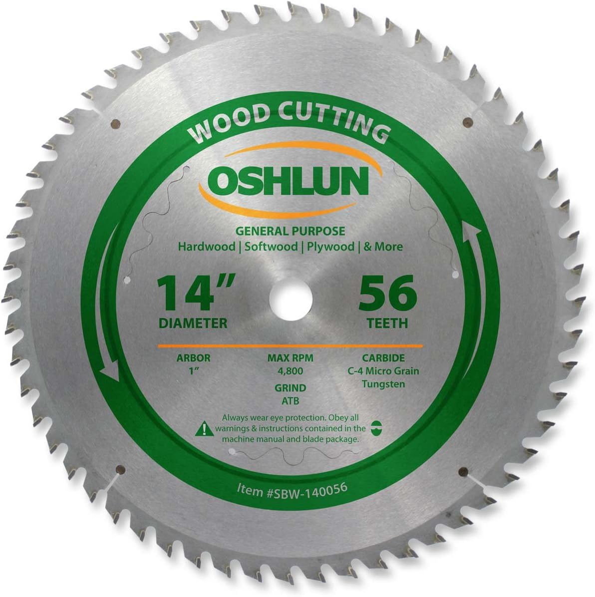 Oshlun SBW-140056 14-Inch 56 Tooth ATB General Purpose Saw Blade with 1-Inch Arbor