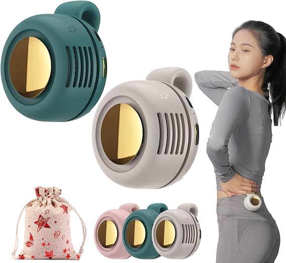 Portable Mini Fan Clip on, Silent Bladeless Waist Fan, USB Rechargeable Personal Fan for Shirt Travel Office, 3 Speeds, 360 Rotation, Strong Airflow (Green+Khaki)