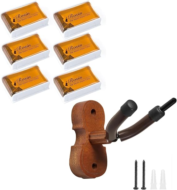 [6 Pack] Rosin, Violin Rosin Cello Viola Rosin for Violin Bow and Violin Wall Mount Violin Hanger with Bow Hook