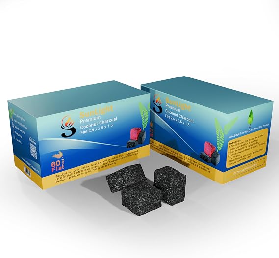 Sunlight 120 Count Coconut Charcoal Flats Long-Lasting Coals, Low Odor, Low Ash