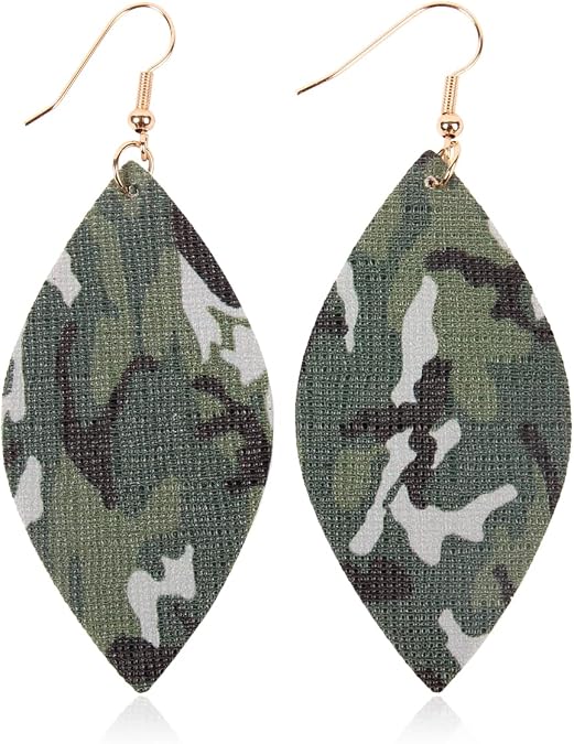 Bohemian Fun Print Leatherette Geometric Drop Earrings - Lightweight Faux Leather Marquise, Floral Teardrop, Leopard Camo Dangles
