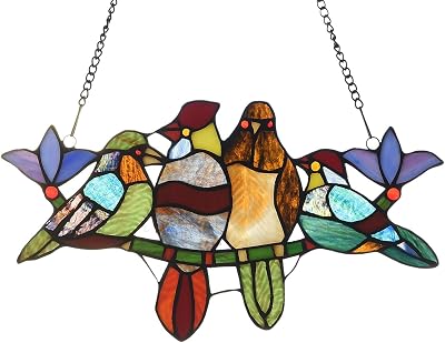 Capulina Stained Glass Birds Gifts on Branch Window Hangings Tiffany Style Traditional Handicrafts Suncatcher for Grandma,Mom Home Decor Gifts