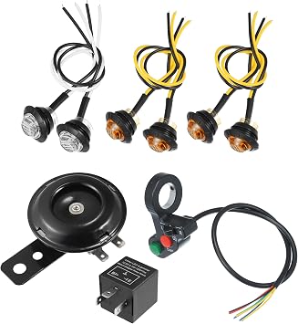 Motoforti Universal ATV UTV Turn Signal Street Legal LED Light Kit with Horn Turn Signal Headlight Horn Function Handlebar Flasher Relay Set