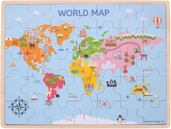 Bigjigs Toys Wooden World Map Puzzle - 35 Pieces
