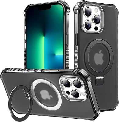 Designed for iPhone 13 Pro Max Case with Magnetic Stand, [Military Grade Drop Protection][Wave Frame Shape] Slim Matte Back Shockproof Phone Cover for iPhone 13 Pro Max 6.7, Space Black