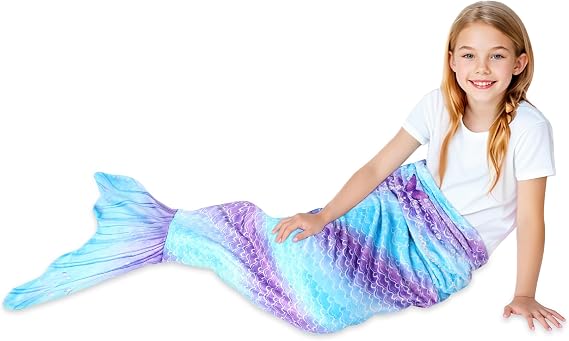 Rediar Mermaid Tail Blanket for Girls Soft Flannel Snuggle Kids Wearable Blanket Birthday Gift (55" X 20")