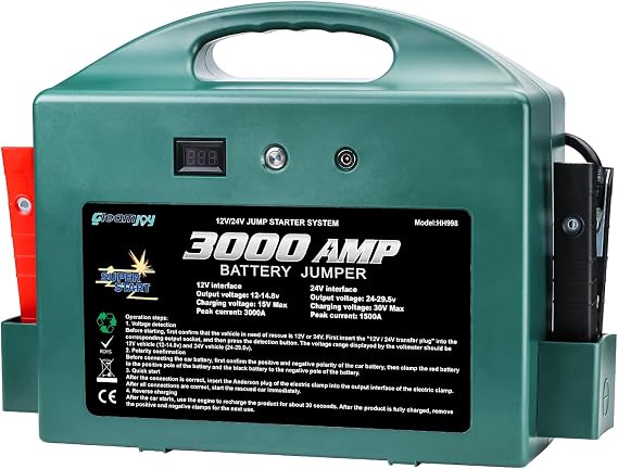 Super Capacitor Jump Starter, 12V/24V Batteryless Truck Battery Booster for up to 10L Gas/10L Diesel Engines Car SUV Truck, No Need to Charge, Ultra-Safe Emergency Jump Box