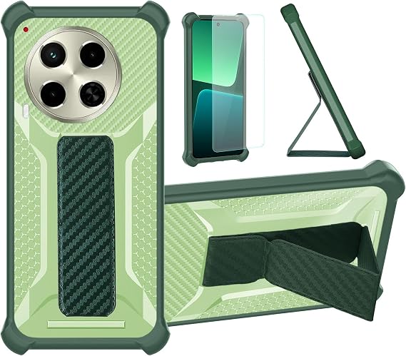 Aroepurt Case for Tecno Camon 30 Premier 5g Phone Case Stand Cover [with Tempered Glass Screen Protector] Hybrid Case [Folding Support Magnetic] [Frosted Anti-Fingerprint] Green