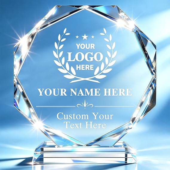 Personalized Crystal Trophy Award, Custom Trophy with Text Name Logo, Engraved Plaque Personalized for Corporate Recognition, Appreciation Gifts for Employee Coworker, Years of Service, Retirement