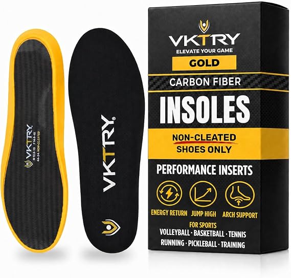VKTRY Gold Sport Insoles for Non-Cleated Shoes - Carbon Fiber Insole