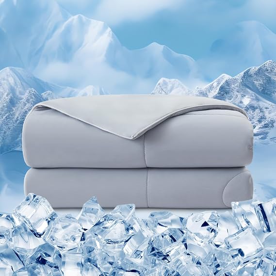 EMME Cooling Comforter Twin XL, Double Sided Cold 90% Nylon Fabric Fabric Cooling Blanket for Hot Sleepers, Q-Max>0.5 Breathable Summer Quilt for Night Sweater, Lightweight(Grey,68 x 90)