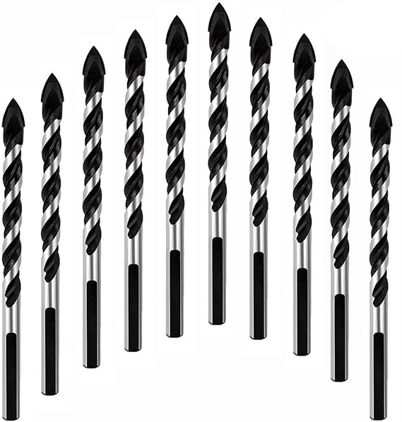 Multipurpose Drill Bits, 10-Piece 6mm Multi-Material Drill Bit Set for Drilling in Tile, Glass, Concrete, Brick, Wood, and Plastic, Tungsten Carbide Tipped Masonry Drill Bit Set for Wall Mirror
