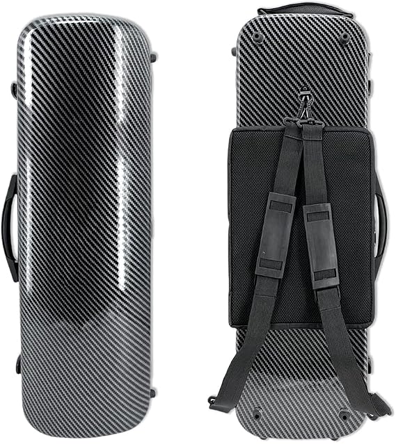 Carbon Fiber Violin Case 4/4 with Hard Shell | soft padding interior, 2 bow holders, hygrometer, backpack straps, music sheet bag for easy travel