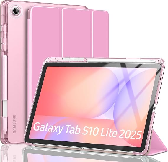 MoKo Case for Samsung Galaxy Tab S10 Lite 10.9 Inch 2025, Flowers Pink | For Tablet S10 Lite 5G(SM-X400/SM-X406B), S Pen Holder, Slim Light Trifold, Hard PC Translucent Back Shell, Auto Wake/Sleep