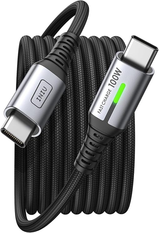 INIU 100W Fast Charging USB C to USB C Cable 4ft Nylon Braided for iPhone 16/16 Pro/16 Plus/16 Pro Max/15/15 Pro/15 Plus/15 Pro Max, Samsung S22 S21, iPad Pro MacBook Pro etc - MLO-D5CC1.2