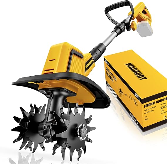 Cordless Tiller Cultivator, 360RPM Battery Powered Garden Cultivator, Compatible with Dewalt 20V Battery(Tool Only), Lightweight Electric Garden Tiller for Soil Cultivation, Lawn and Gardening