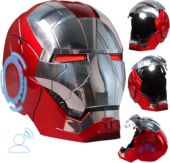 Iron-Mans Helmet Electronic Mark 5 Helmet Silver Voice Control/Sensing/Remote Control Open/Close with Sounds & LED Eyes Light Up Super Hero Movie 1:1 Model Prop.