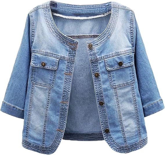 Denim Jacket For Women Stretch Short Sleeve Button Down Coats Casual Shawl Stretch Cropped Top Denim Jean Jacket